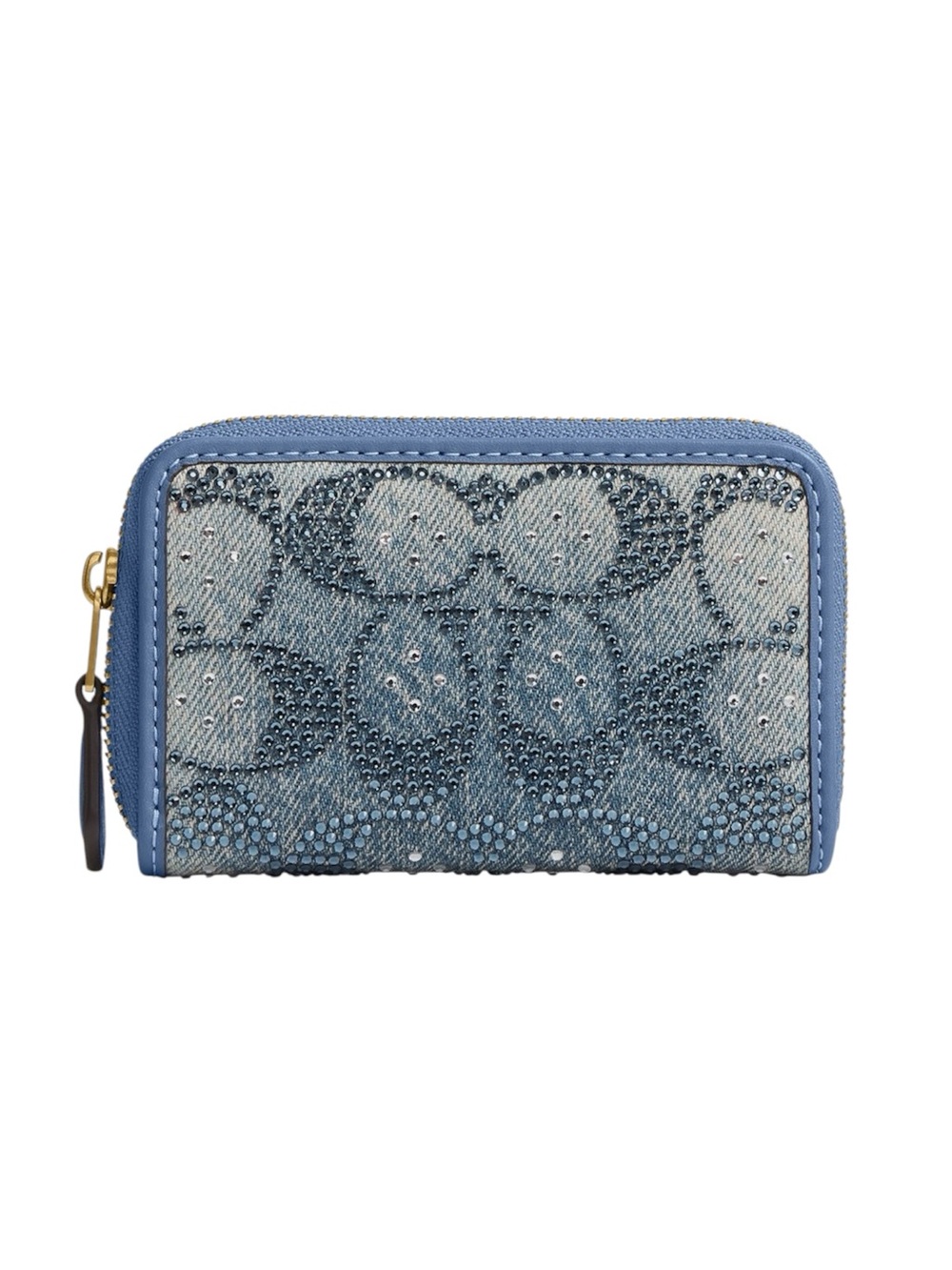 COACH Small Crystal Signature Logo Jacquard Zip Around Card Holder